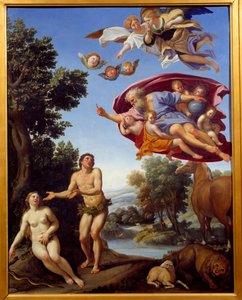 Bůh kárá Adama a Evu Obraz Domenica Zampieriho (Domiquin) 1625 Ne. 0,95x0,75 m Grenoble, muzeum výtvarných umění