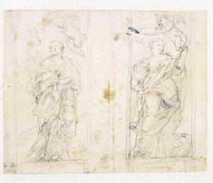 Dva výklenky se stojícími postavami sv. Agáty a Markéty korunované putti od Domenichino