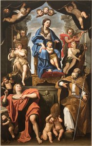 Panna a dítě se svatými Petroniem a Janem Evangelistou, 1625-1629. od Domenichino
