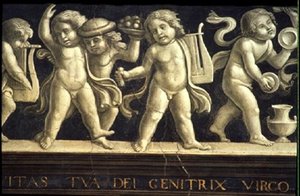 Vlys cherubínů, z Narození Panny Marie (freska) (detail 60456) od Domenico Ghirlandaio