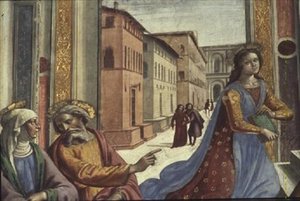 Panna Maria v chrámu (freska) (detail) od Domenico Ghirlandaio