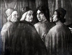 Zachariáš v chrámu, detail mužské skupiny od Domenico Ghirlandaio
