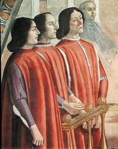 Členové rodiny Sassettiů, výjev z cyklu Život svatého Františka z Assisi, 1486 (detail 85235) od Domenico Ghirlandaio