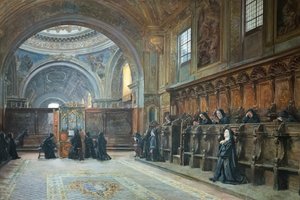 Chór kostela svaté Marie Donnaregina nuova, druhá polovina 19. století (olej na plátně) od Domenico Battaglia