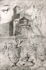 Apsida katedrály Duomo, Pisa (pero a tuš) (čb fotografie) od Domenico Beccafumi