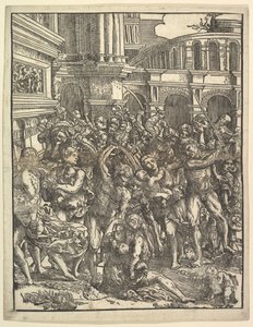 The Massacre of the Innocents Pravá strana se skupinou mužských postav útočících na ženy a ..., 1517. od Domenico Campagnola