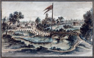 Pohled na park Pavlovsk s nemocnicí svaté Máří Magdaleny, c.1783 (wc na papíře)