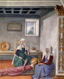 Oznámení smrti svaté Fině od svatého Řehoře Velikého, detail (freska od Domenico Ghirlandaio