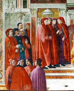 Zvěstování Zachariášovi - detail - popředí: Florentinský ... od Domenico Ghirlandaio