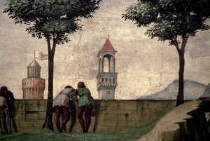 Muži při pohledu přes zeď, z Navštívení od Domenico Ghirlandaio
