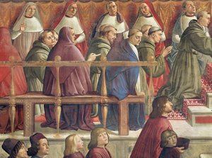 Schválení řádu papežem Honoriem III., scéna ze života sv. Františka z Assisi (detail 85235) od Domenico Ghirlandaio