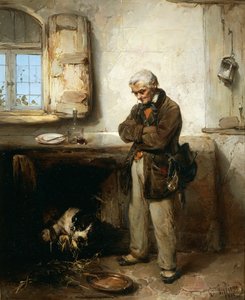 Starý muž a pes, kolem roku 1855, Domenico Induno (1815-1878), olej na plátně, 45x54 cm