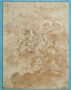 Jupiter svěřuje Baccha Merkurově kresbě s hnědým mytím a krví od Domenica Canutiho (1620-1684) Paris. muzeum Louvre