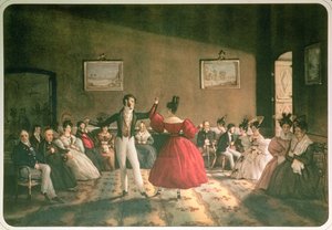 Tanec v salonu v Buenos Aires, kolem roku 1831 (akvarel na papíře)