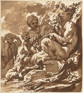 Satyr baví svou rodinu od Domenico Piola