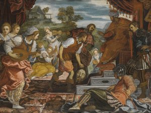 Triumf Davida par Tintoretta, Domenico (1560-1635). Olej na plátně, rozměr : 96,8x131, , Soukromá sbírka od Domenico Robusti Tintoretto