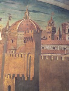 Detail zobrazující florentskou katedrálu, z fresky Dante s Divina Commedia v severní uličce, 1465 detail fresky z 42355 od Domenico di Michelino