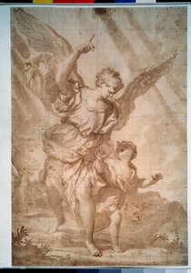 ""Anděl strážný"" (Anděl strážný) Kresba perem Domenica Piola (1627-1703) Puškinovo muzeum, Moskva