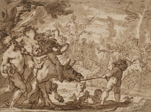 The Triumph of Bacchus, c.1642-1703 (pero a hnědý inkoust a omývání červenou křídou na položený papír)