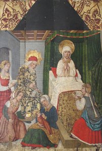 Panel s Narozením sv. Jana Křtitele z Retable, 15. století.