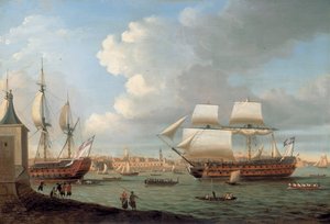 Foudroyant a Pégase vplouvají do přístavu Portsmouth, 1782 od Dominic Serres