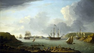 Návrat flotily do Plymouthu (Anglie), popis města a zálivu, včetně Drakeova ostrova a hory Edgcumbe. Olej na plátně od Dominic Serres