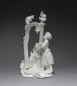 Figurka dívky s kočkou, vyrobeno v Nymphenburg Porcelain Factory, cca 1770 (porcelán) od Dominicus (attr. to) Auliczek