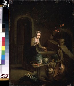 Dans la cuisine (In the kitchen). Peinture de Domenicus van Tol (1635-1676). Huile sur toile   1325963   cs       czech Successfully Translated  Original: No. 5: Yoshitsune Takes a Shortcut and Scales the Steep and Dangerous Precipice at Hiyodori Pass (Gok od Dominicus van Tol