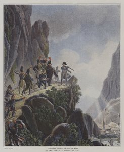 Napoleon zkoumá Fort Bard, Itálie, 23. května 1800 (barevné lito) od Dominique Vivant (after) Denon