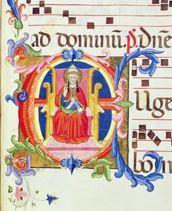 Ms 572 f.125r Historická iniciála „E“ zobrazující svatého Petra jako prvního římského biskupa z antifony ze Santa Maria del Carmine