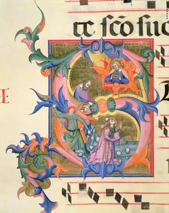 Ms 572 f.32v Historická iniciála „S“ zobrazující kamenování sv. Štěpána