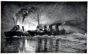 HMS Broke narážení do německého torpédoborce, ilustrace z 