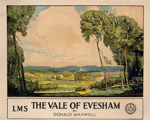 The Vale of Evesham, plakát inzerující Londýn, Midland a Scottish Railway (barevné lito)