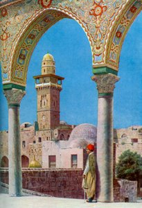 Islámský minaret na Chrámové hoře, Jeruzalém, Palestina, 30. léta 20. století
