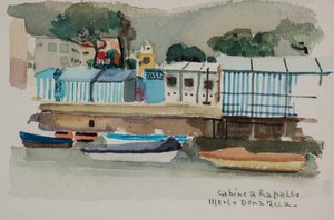 Kabiny v Rapallo, cca 1979 (akvarel na papíře) od Donatella Merlo