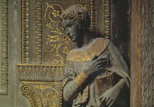 Cavalcanti Annunciation: detail of the Virgin od Donatella 1386-1466 c.1435 zlacený vápenec od Donatello