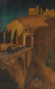 Horská krajina s mostem (verze), kolem roku 1910 (olej na plátně) od Dora (attr. to) Carrington
