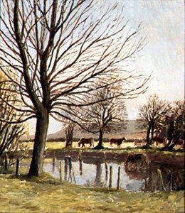 Dobytek u rybníka (olej na plátně) od Dora Carrington