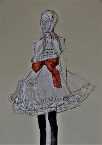 Módní skica s červenou mašlí od Doris Schmitz