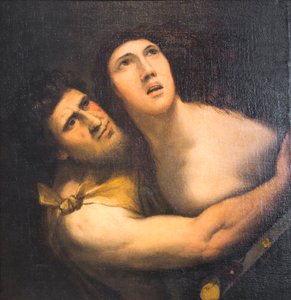 Satyr a nymfa (olej na plátně) od Dosso (after) Dossi