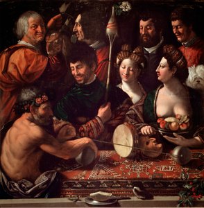 Bambocciata (burleskní malba). Čarodějnictví nebo alegorie Herkula. Obraz Giovanni Luteri dit Dosso Dossi (asi 1479-1542). Slunce 16. století. 143x144 cm Galleria degli Uffizi (kanceláře), Florencie, Itálie.
