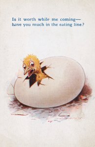 Otevírání vajec (barevná litografie)