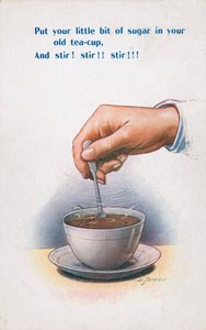 Míchání cukru v čajovém šálku (barevná litografie)