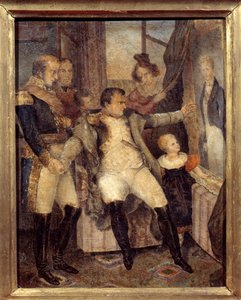 Portrét Napoleona I. (1769-1821) před portrétem jeho syna římského krále Napoleona II. (1811-1832) nabízený jeho společníky v exilu na ostrově Saint Helene Peinture de Dubreuil (1799-1850) od Dubreuil