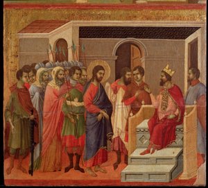 Ježíš před Herodem. Oltářní obraz Maesta (tempera a zlato na dřevě od Duccio di Buoninsegna