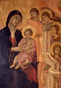 Panna a dítě na trůnu (oltář La Maesta) (tempera a zlato na dřevě) od Duccio di Buoninsegna