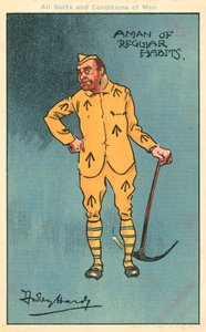 Zločin a trest: vězeň držící krumpáč (chromolitho) od Dudley Hardy