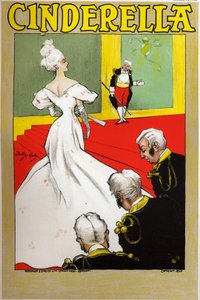 Literatura. Pohádky. Popelka. Plakát Dudleyho Hardyho pro výstavu v Londýně, Anglie, kolem roku 1890 (plakát) od Dudley Hardy