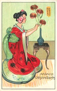 Madame Chrysanthemum, z románu Pierra Lotiho (barevné lito) od Dudley Hardy