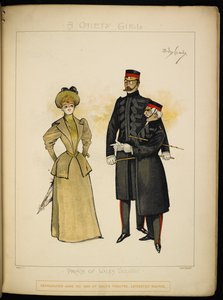 Jedna z dívek Gaiety a dva důstojníci Life Guards. od Dudley Hardy